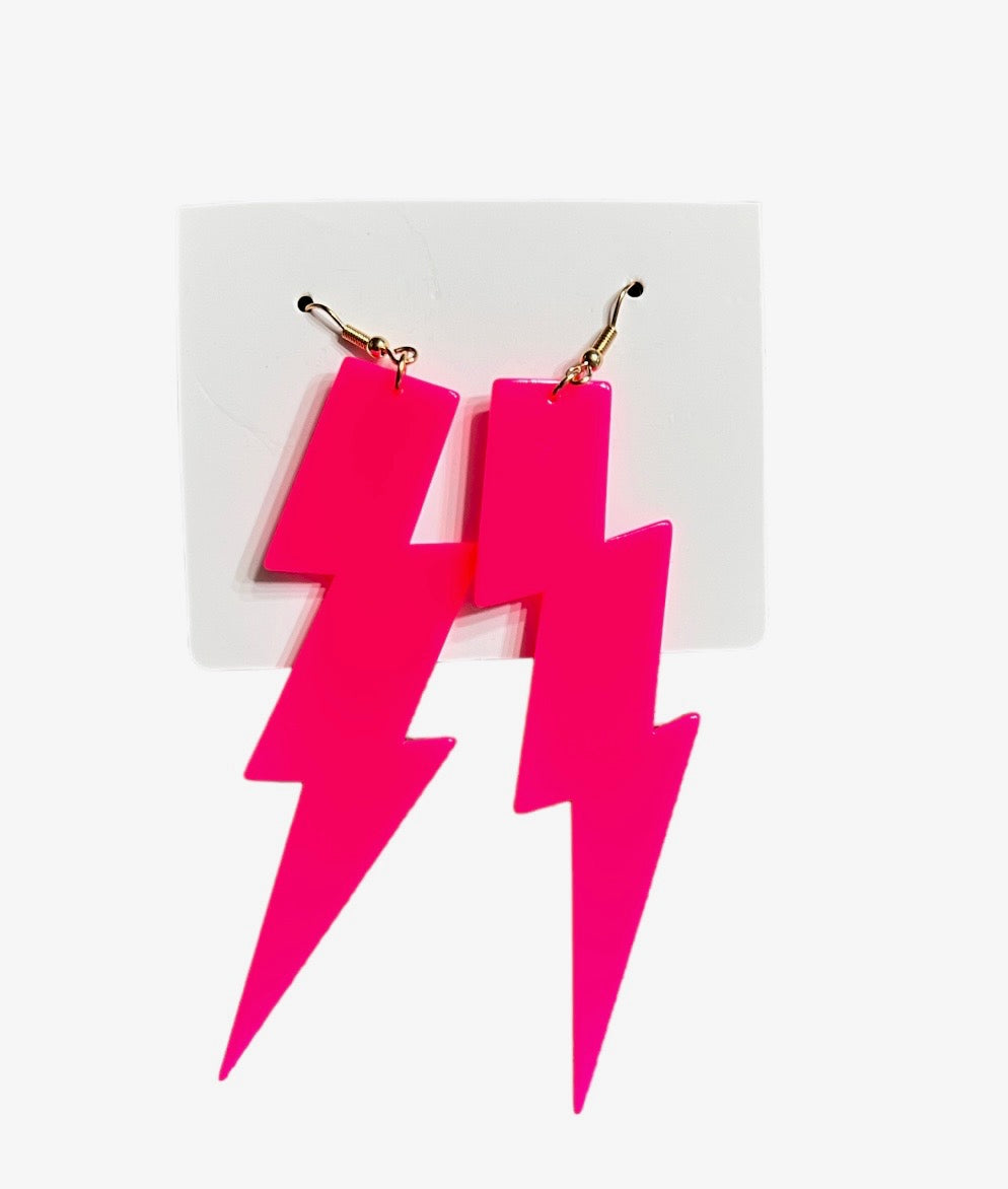 Hot Pink Lightening Bolt Earrings