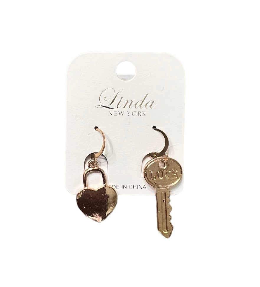 Heart and Key Earrings