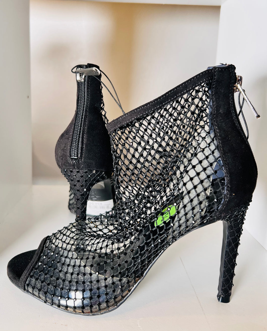 Black Netted Stiletto with Beaded Heal