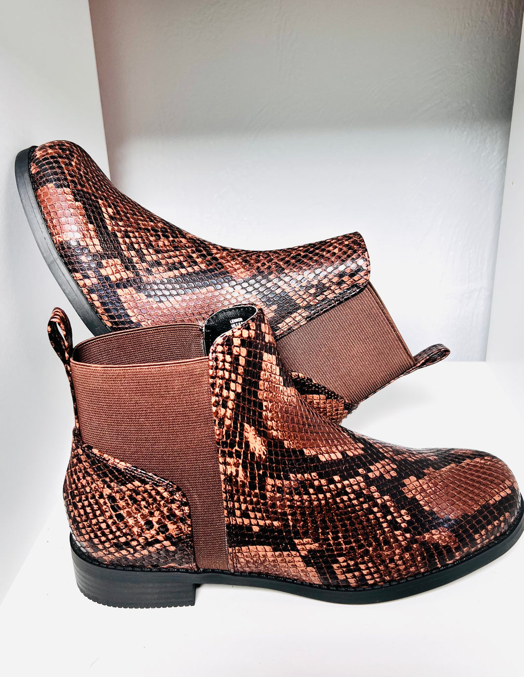 Brown Reptile Print Ankle Boot